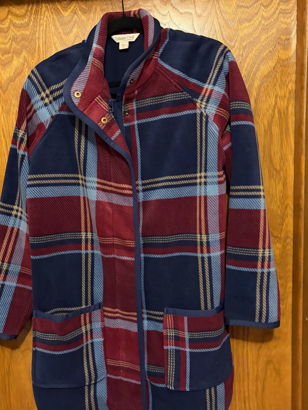Coldwater Creek Women's Plaid Navy & Burgundy Coat